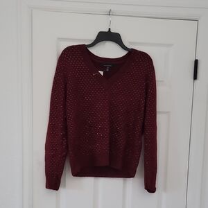 White House Black Market Deep Red V-Neck Sweater